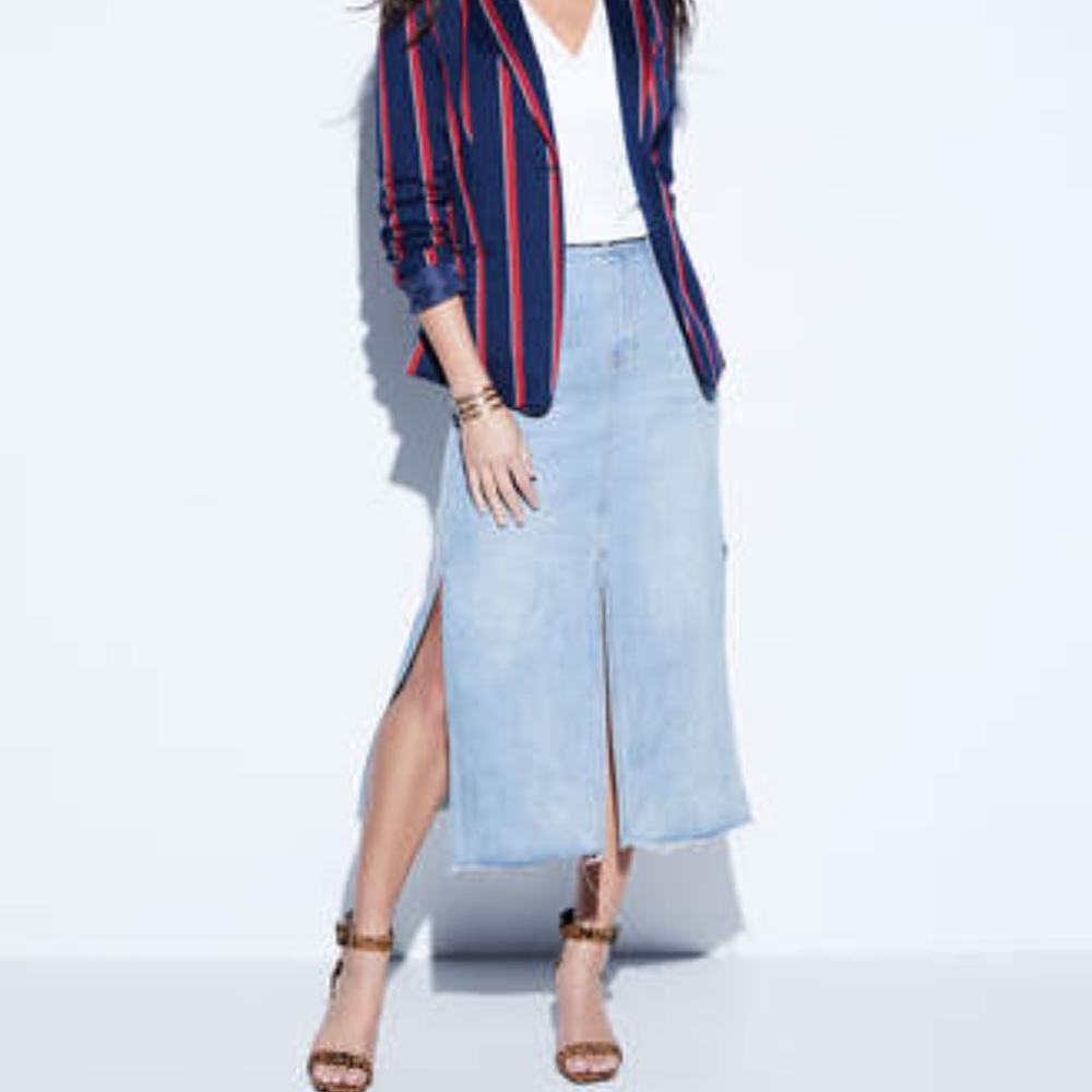 StyleKeepers Light Wash Denim Midi Skirt